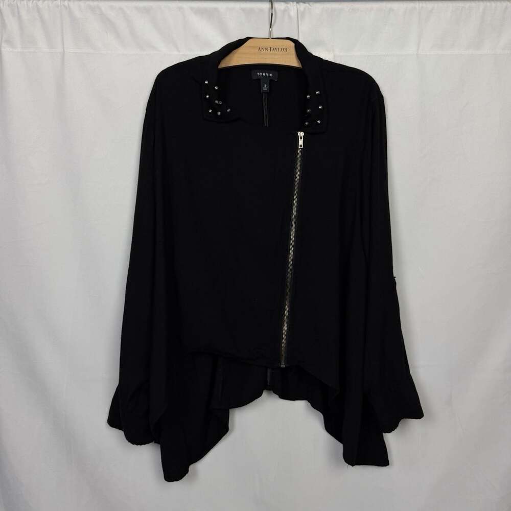 Torrid Black Studded Asymmetric Zip Top Blouse Rayon Women Plus 3X
